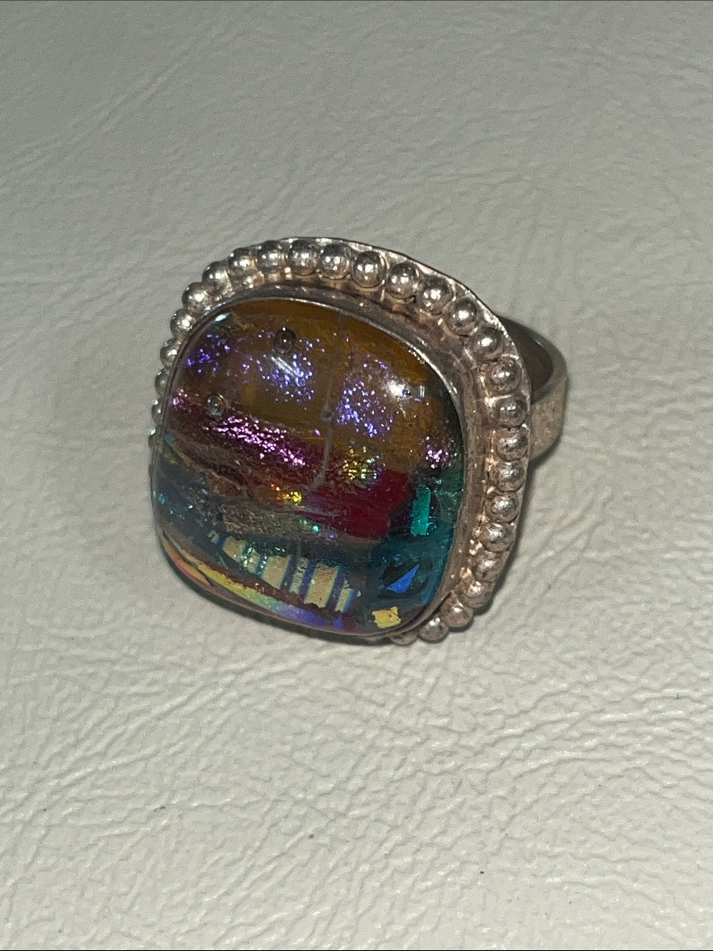 925 Sterling Iridescent Multicolor Glass Dome Ring
